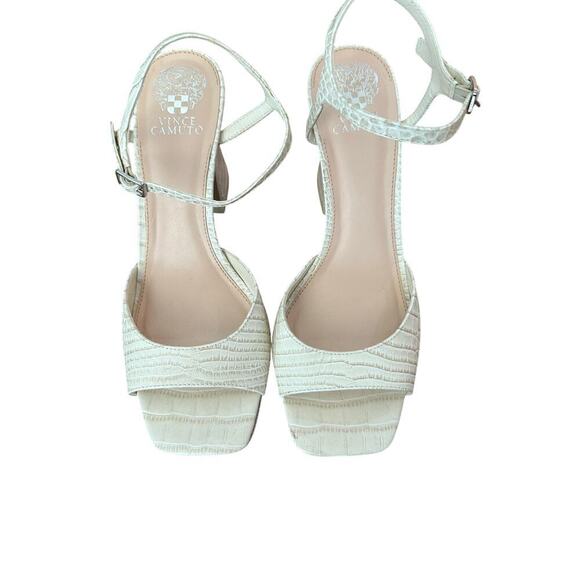 Vince Camuto Ivory Snake Embossed Leather Ankle Strap Heeled Sandal Size 10 - Picture 2 of 10
